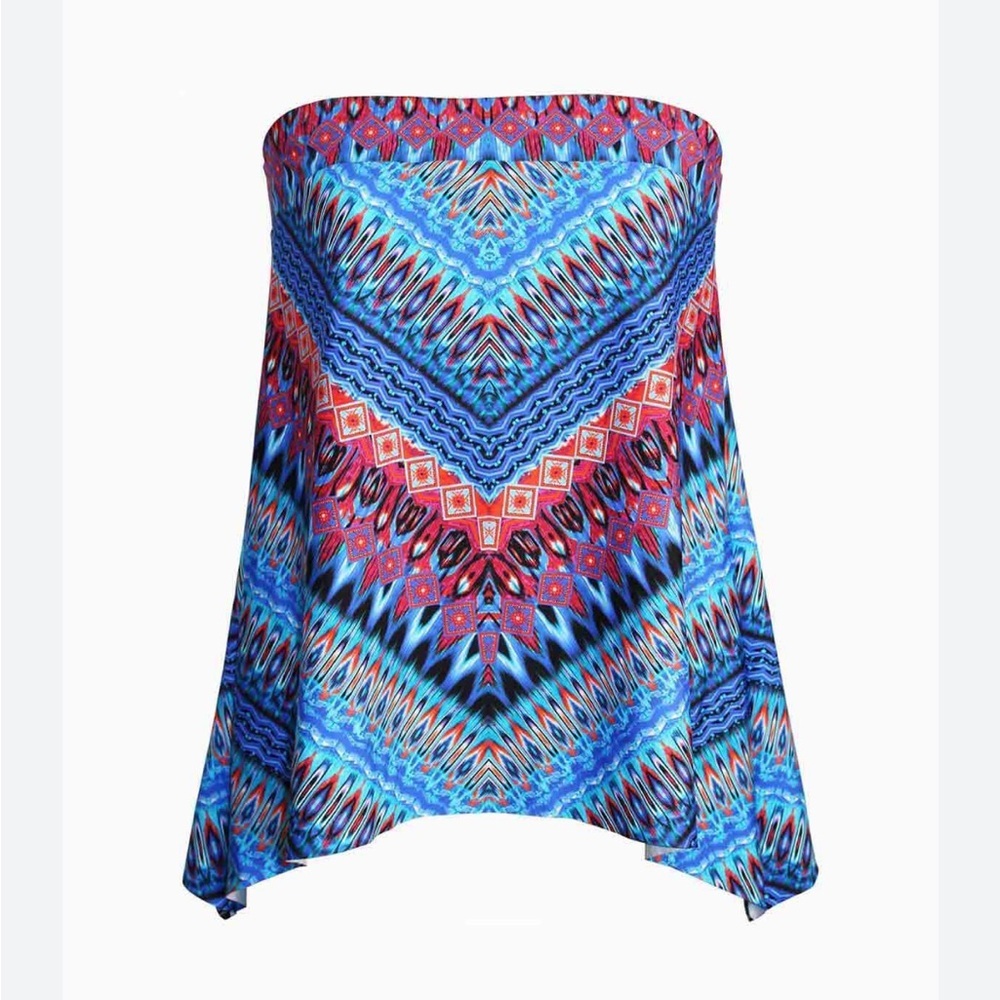 Miraclesuit Blue Multicolor Strapless Swim Tankini Coverup casablanka size 8 new - Picture 3 of 7